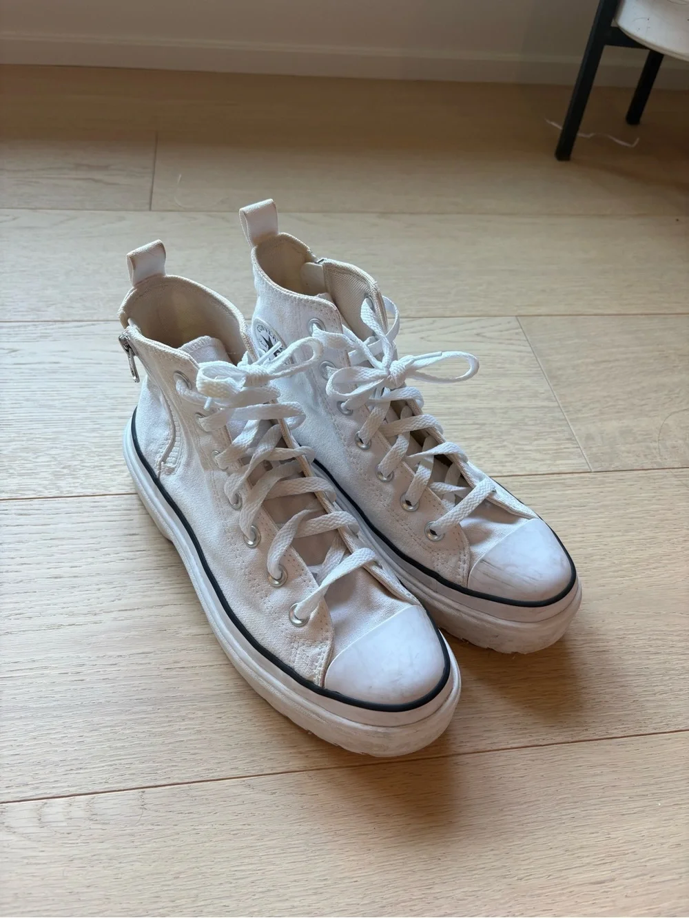 Converse White Kids High-Top Platform Sneakers with Black Trim